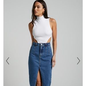 Nuala High Neck Side Cut Out Bodysuit in Cream